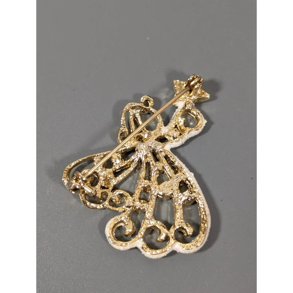 Danecraft Angel Brooch Gold‎ Tone White Aurora Borealis Crystal Pin
